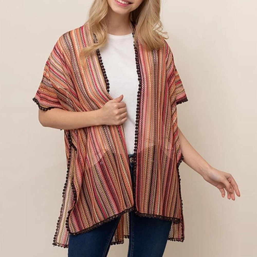 Do Everything in Love Lightweight Kimono Cardigan with Crochet Trim One Size
